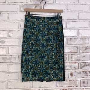 Catherine Malandrino Lime Green & Teal Blue Embroidered Layered Pencil Skirt
